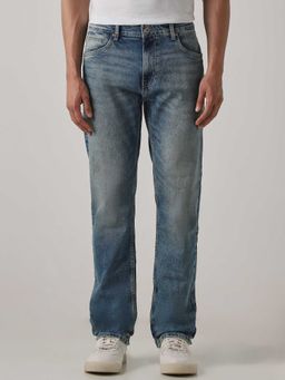 Mufti - Blue Denim Mid Waist Straight Leg Solid Jeans