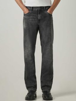 Mufti - Charcoal Cotton Blend Mid Waist Straight Leg Solid Jeans