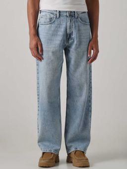 Mufti - Blue Cotton Mid Waist Wide Leg Solid Jeans