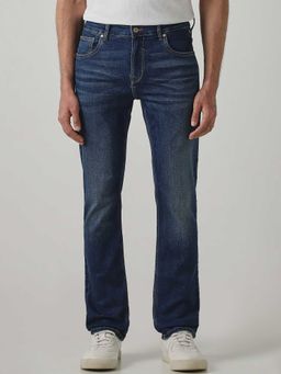 Mufti - Blue Cotton Blend Mid Waist Slim Leg Solid Jeans