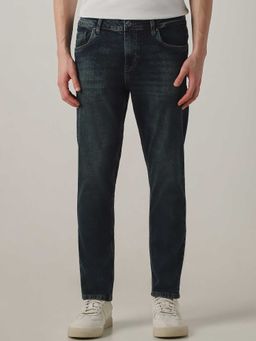 Mufti - Blue Cotton Blend Mid Waist Straight Leg Solid Jeans