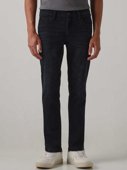 Mufti - Black Denim Mid Waist Straight Leg Solid Jeans