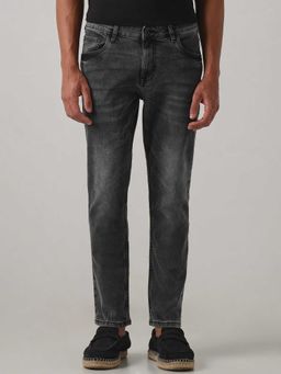 Mufti - Charcoal Cotton Blend Mid Waist Slim Leg Woven Jeans