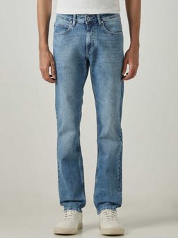 Mufti - Blue Denim Mid Waist Slim Leg Solid Jeans