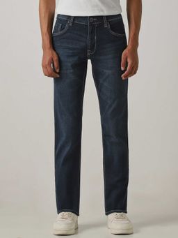 Mufti - Blue Cotton Blend Mid Waist Slim Leg Solid Jeans