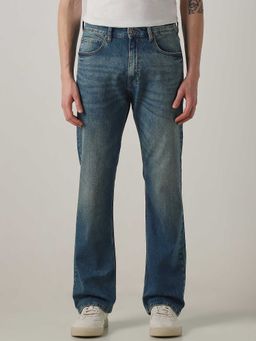 Mufti - Blue Cotton Blend Mid Waist Straight Leg Solid Jeans