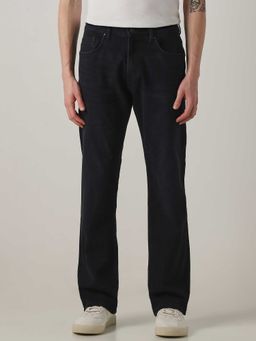 Mufti - Black Cotton Blend Mid Waist Straight Leg Solid Jeans