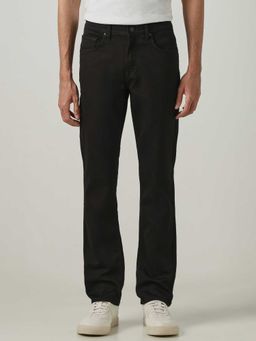 Mufti - Black Cotton Blend Mid Waist Slim Leg Solid Jeans