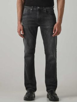 Mufti - Charcoal Cotton Blend Mid Waist Straight Leg Solid Jeans