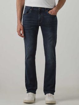 Mufti - Blue Cotton Blend Mid Waist Slim Leg Solid Jeans