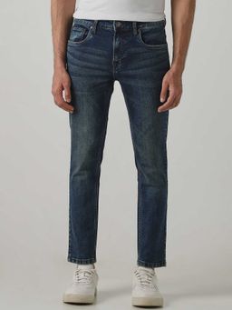 Mufti - Blue Denim Mid Waist Straight Leg Solid Jeans