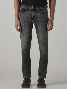 Mufti - Grey Cotton Blend Mid Waist Slim Leg Solid Jeans