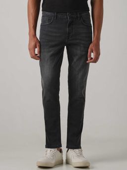 Mufti - Charcoal Cotton Blend Mid Waist Straight Leg Solid Jeans