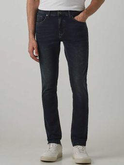 Mufti - Blue Cotton Blend Mid Waist Slim Leg Solid Jeans