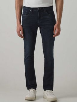 Mufti - Blue Cotton Blend Mid Waist Slim Leg Solid Jeans