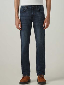 Mufti - Blue Cotton Blend Mid Waist Slim Leg Solid Jeans