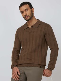 Mufti - Cotton Full Sleeves Collar Neck Stripes Polo T-Shirt