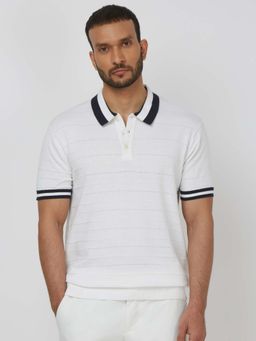 Mufti - Cotton Half Sleeves Collar Neck Self Design Polo T-Shirt