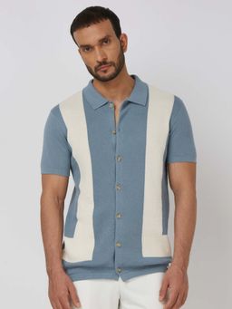 Mufti - Cotton Half Sleeves Collar Neck Colorblock Sweater