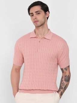 Mufti - Cotton Half Sleeves Collar Neck Textured Polo T-Shirt