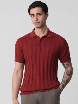 Mufti - Cotton Half Sleeves Collar Neck Textured Polo T-Shirt
