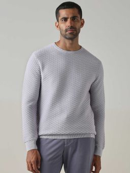 Mufti - Cotton Full Sleeves Crew Neck Self Design Sweatshirt