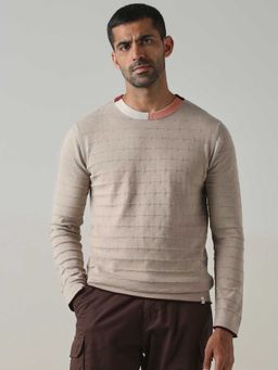 Mufti - Cotton Full Sleeves Crew Neck Textured Sweatshirt