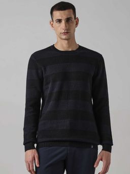 Mufti - Cotton Full Sleeves Crew Neck Stripes Sweatshirt