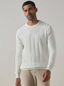 Mufti - Cotton Full Sleeves Crew Neck Textured Sweatshirt