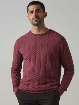 Mufti - Cotton Full Sleeves Crew Neck Textured Sweatshirt