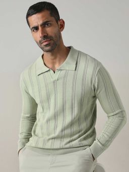 Mufti - Cotton Full Sleeves Collar Neck Stripes Polo T-Shirt
