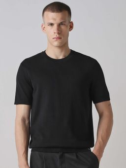 Mufti - Cotton Half Sleeves Crew Neck Solid Sweatshirt