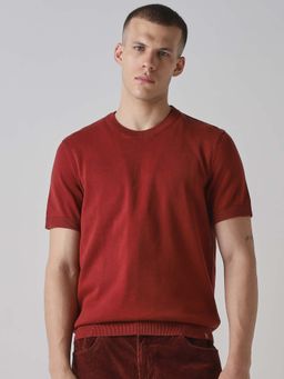 Mufti - Cotton Half Sleeves Crew Neck Solid Sweatshirt