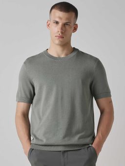 Mufti - Cotton Half Sleeves Crew Neck Solid Sweatshirt