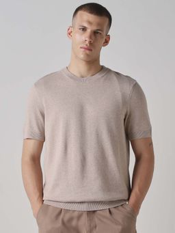 Mufti - Cotton Half Sleeves Crew Neck Solid Sweatshirt