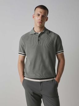 Mufti - Cotton Half Sleeves Collar Neck Textured Polo T-Shirt