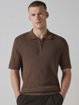 Mufti - Cotton Half Sleeves Collar Neck Textured Polo T-Shirt