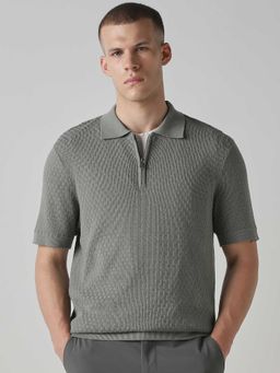 Mufti - Cotton Half Sleeves Collar Neck Textured Polo T-Shirt