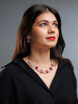 Nekhi - Red Ruby Necklace & Earrings