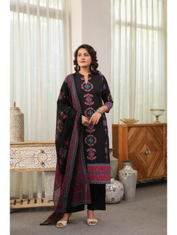 BERRYLICIOUS - Women Cotton Printed Black Kurta And Pant With Dupatta
