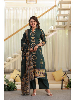 BERRYLICIOUS - Women's Cotton Printed Green Kurta And Pant With Dupatta