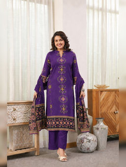 BERRYLICIOUS - Women Cotton Printed Purple Kurta And Pant With Dupatta