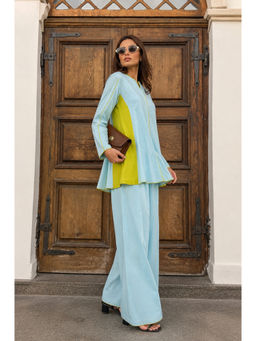 LAALZARI - The Sky Linen Set Blue Block Linen Co-Ord Set