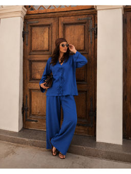 LAALZARI - Cobalt Blue Tie-Front V-Neck Co-Ord Set