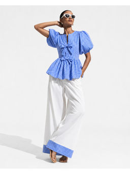 LAALZARI - Blue Gingham Bow Cotton Co-Ord Set