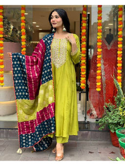 THE52 - Gorgeous Embroidery Viscose Chanderi Anarkali And Pant With Dupatta