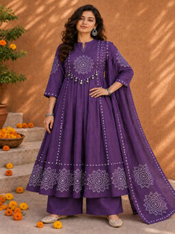 BERRYLICIOUS - Women Purple Printed Anarkali And Palazzo With Dupatta