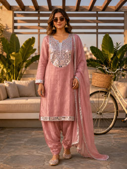 BERRYLICIOUS - Women Embroidered Pink Kurta And Salwar With Dupatta