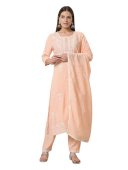 M MARCH LABEL - Coral Parsi Peach Kurta And Pant With Dupatta