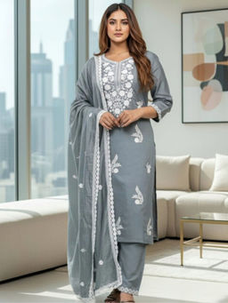 M MARCH LABEL - Pakistani Coin Grey Kurta And Pant With Dupatta